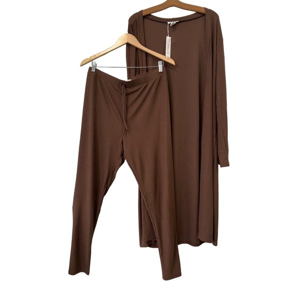 Capella Ribbed 2 Piece Cardigan and Leggings Set Womens 1XL Brown Polyester NEW - Picture 1 of 6